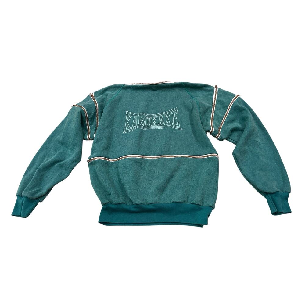 Vintage 90s Kamikaze Zip Up Sweatshirt Teal Cotler Cyber Punk Skate M -